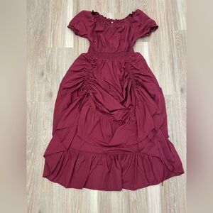 Renaissance Burgundy Ruched Dress